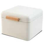 Bo�te organisation de la cuisine en m�tal blanc et bois 20x20x14cm