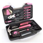 Bo�te � outils rose 39 pi�ces pour femmes kit de bricolage complet et portable avec pince marteau tournevis ...