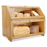 Boîte à pain bambou - boîte de rangement - 2 couche countertop - 39 x 32 x 25 cm - naturel - pour pain ... Boîte à pain bambou - boîte de rangement - 2 couche countertop - 39 x 32 x 25 cm - naturel - pour pain ...