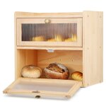 Bo�te � pain en bois bo�tes � pain � 2 niveaux avec fen�trebo�te � pain en boisr�cipient pour aliments ...