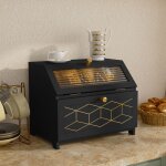 Bo�te � pain noir urbain - double rangement + ornement dor� - 32x28x30cm