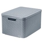 Bo�te de rangement - curver - rattan style - plastique - gris clair - 30l - 445x33x248cm