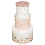 Boites de rangement rondes dcores princesse - atmosphera - lot de 3 - blanc et rose - carton