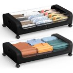 Bo�te de rangement sous lit avec roulettes organisateur de rangement en rigides avec couvercle pour v�tements ...