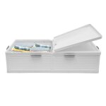 Bo�te de rangement sous lit avec roulettes en plastique avec couvercle double face pliable blanche 101 ...