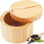 Bo�te � sel en bambou avec couvercle magn�tique pivotant r�cipient � �pices rond avec couvercles et cuill�re ...