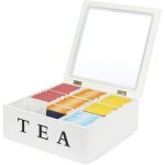 Bo�te � th� en bois avec 9 compartiments - bo�te de rangement pour sachets de th� - blanc - 215 x 215 ...