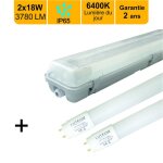 Boitier �tanche traversant ip65 120cm + 2 tubes led 2x18w 37800lm 6500k - garantie 2 ans