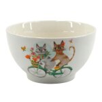 Bol en gr�s motif de couple de chats sur un tandem