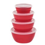 Bols m�langeurs plastique 4 pi�ces + couvercles empilables micro - ondes / cong�lo rouge ombr� cuisine ...
