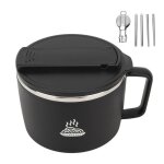 Bol  nouilles pour micro - ondes en acier inoxydable 304 1200 ml avec baguettes et couvercle pour ramen. ...