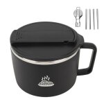 Bol � nouilles pour micro - ondes en acier inoxydable 304 1200 ml avec baguettes et couvercle pour ramen ...