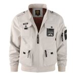 Bomber homme multi - poches blouson de pilote cargo col montant grande taille - blanc Bomber homme multi - poches blouson de pilote cargo col montant grande taille - blanc