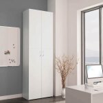 Bon plan armoire de bureau buffet haut - jili hot - meuble de rangement blanc 60 x 32 x 190cm - bois ...