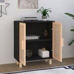 Bon plan buffet bahut vaisselier - jili hot - buffet noir 60x30x70cm - bois de pin massif et rotin naturel ...