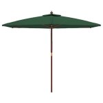 Bon plan parasol de jardin impermable - jili hot - uv protection - avec mt en bois vert 299x240cm - ...