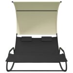 Bon plan transat extérieur - jili hot - chaise longue double à bascule avec auvent noir et crème - pour ... Bon plan transat extérieur - jili hot - chaise longue double à bascule avec auvent noir et crème - pour ...