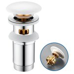 Bonde de lavabo - inox - pop - up - couvercle en céramique blanche - trop - plein - panier filtrant Bonde de lavabo - inox - pop - up - couvercle en céramique blanche - trop - plein - panier filtrant