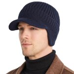 Bonnet b�ton de baseball homme tricot� doubl� polaire - acrylique chaud visi�re protection oreilles longs ...
