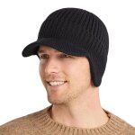 Bonnet b�ton de baseball homme tricot� doubl� polaire - visi�re courte cache - oreilles longs hiver / ...