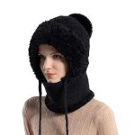 Bonnet dhiver  pompon pour femme avec masque et charpe intgrs