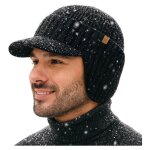 Bonnet dhiver tricot� pour homme coupe - vent et chaud avec doublure et oreillettescagoule technique ...
