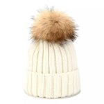 Bonnet - femme - blanc - coton - pompom amovible - mailles torsades