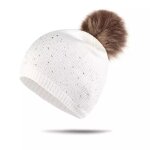 Bonnet - blanc - laine - pompom - strass