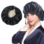 Bonnet de nuit double paisseur en satin de soie pour femme bonnet de nuit pour soins capillaires noir ...