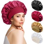 Bonnet nuit satin femme 4 pi�ces 30cm diam�tre �lastique r�glable cheveux longs boucl�s dormir laver ...