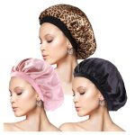Bonnets de nuit en soie - lot de 3 - bonnets de nuit en satin de soie extensible - noir rose imprim� ...