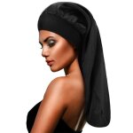 Inf bonnet en satin pour cheveux longs bonnet de sommeil � bord large le noir