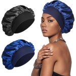Bonnet en soie noir et bleu marine (lot de deux) bonnet de nuit en soie bonnet de nuit en satin doux ...
