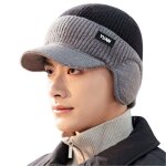 Bonnet tricot homme - 1 pice cache - oreilles visire chaud - noir - convient pour homme hiver