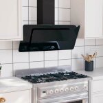 Bonnie hotte cuisine hotte dcorative moderne murale 90 cm acier inoxydable et verre tremp noir - evacuation ...