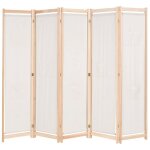 Bonnie�paravent interieur pliable cloison de s�paration paravent 5 panneaux cr�me 200 x 170 x 4 cm tissu ...