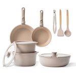 Boreine batterie de cuisine induction set casserole et poele tout feux avec couvercle poigne amovible ...