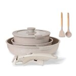 Boreine batterie de cuisine induction set casserole et poele tout feux avec couvercle poigne amovible ...