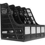 Bote de rangement en polypropylne 4 compartiments pour bureau et classement de documents noir mobilier ...