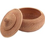 Bote ronde en rotin panier pain avec couvercle panier de rangement en osier pzcc