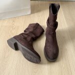 Bottes femme hiver en daim sud?bottines mi - mollet confortables  talon plat?chaussures mode dcontractes ...