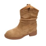 Bottes femme hiver en daim synthtique?bottines mi - mollet  talon bas confortables et antidrapantes?chaussu ...