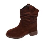 Bottes femme hiver en daim synthtique?bottines mi - mollet  talon bas confortables et antidrapantes?chaussu ...