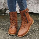 Bottes pour femmes - à lacets - mi - hautes - boucle - fermeture éclair latérale - pu - marron Bottes pour femmes - à lacets - mi - hautes - boucle - fermeture éclair latérale - pu - marron