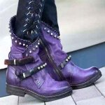 Bottes femme rock en cuir à studs et zip - bottines punk à talon basconfortables et antidérapantes pour ... Bottes femme rock en cuir à studs et zip - bottines punk à talon basconfortables et antidérapantes pour ...