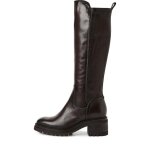 Botte pour femme - tamaris - cuir et matire stretch - marron - zip