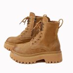 Bottes martin en cuir pour femmes vitata - bottes basses  semelle paisse rehaussantes - marron