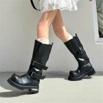 Bottes motardes femme noires?bottes mi - mollet  boucles et semelle paisse?chaussures confortables ...