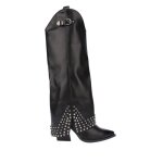 Bottes santiags en simili cuir  grand revers. dots de clous et dune boucle dcorative. fermeture zipp ...