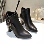 Bottes  talons hauts vitata pour femme - bottines oversize  bout pointu avec boucle en cuir mtallique ...